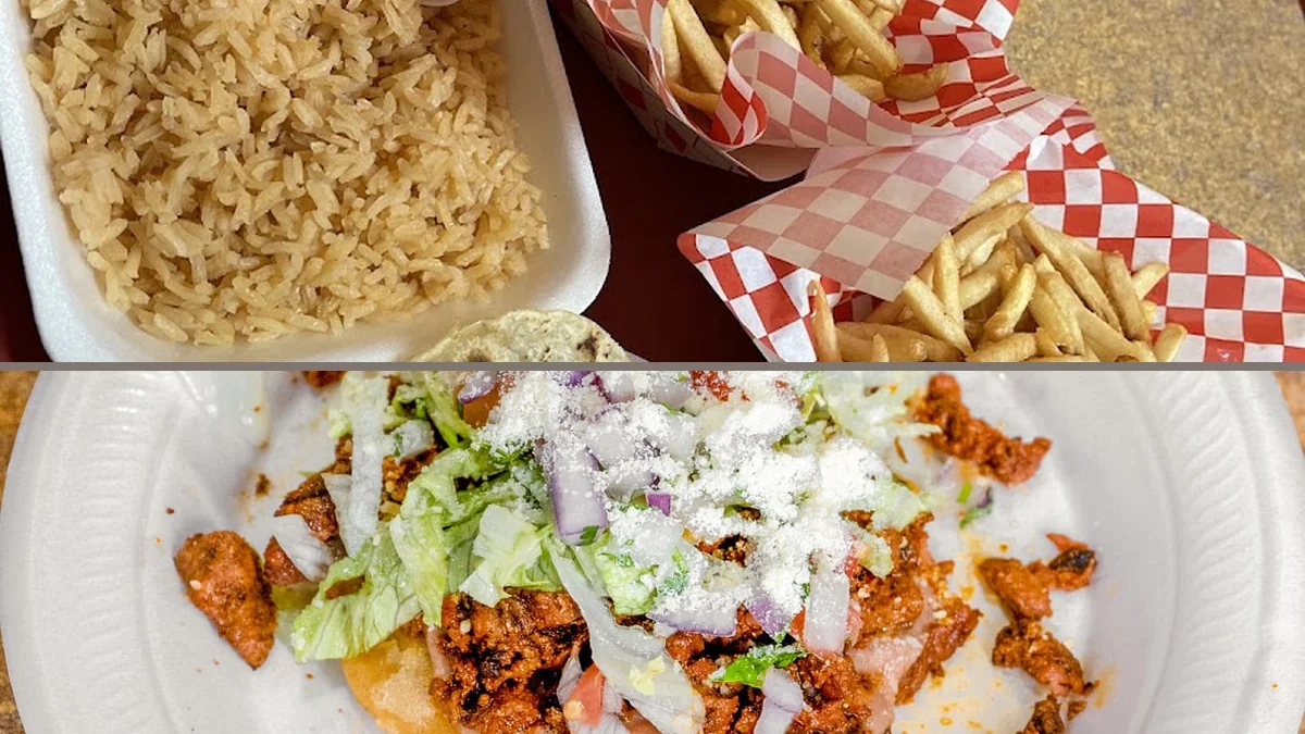 A tray of tacos and sides.