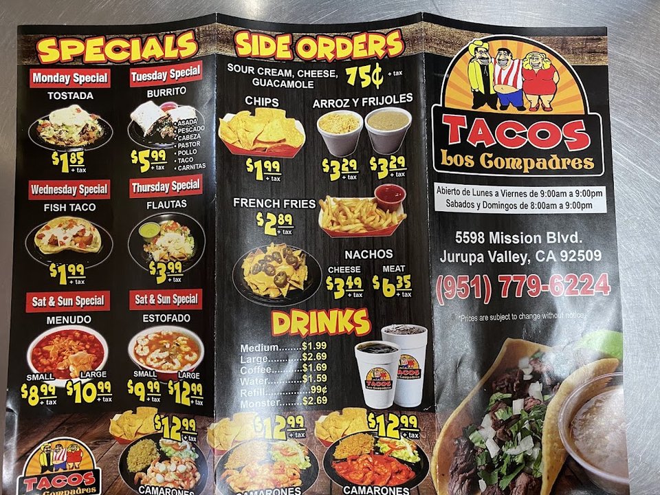 Menu layout featuring sides and a la carte items.